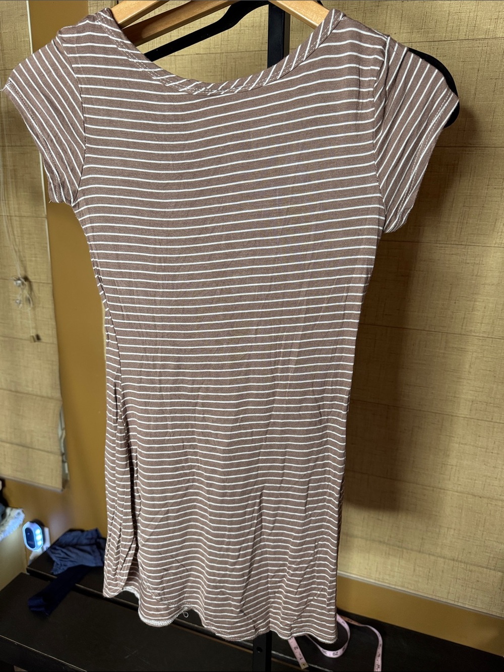 Pinc Taupe & White Striped Tunic Dress Cover Up Soft Flowy Size Small - Picture 6 of 6